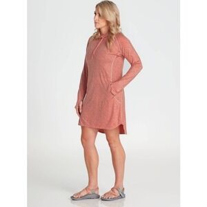 NRS Silkweight Hoodie Dress Womens Size XL Coral Leaf Print Long Sleeves UPF 50+